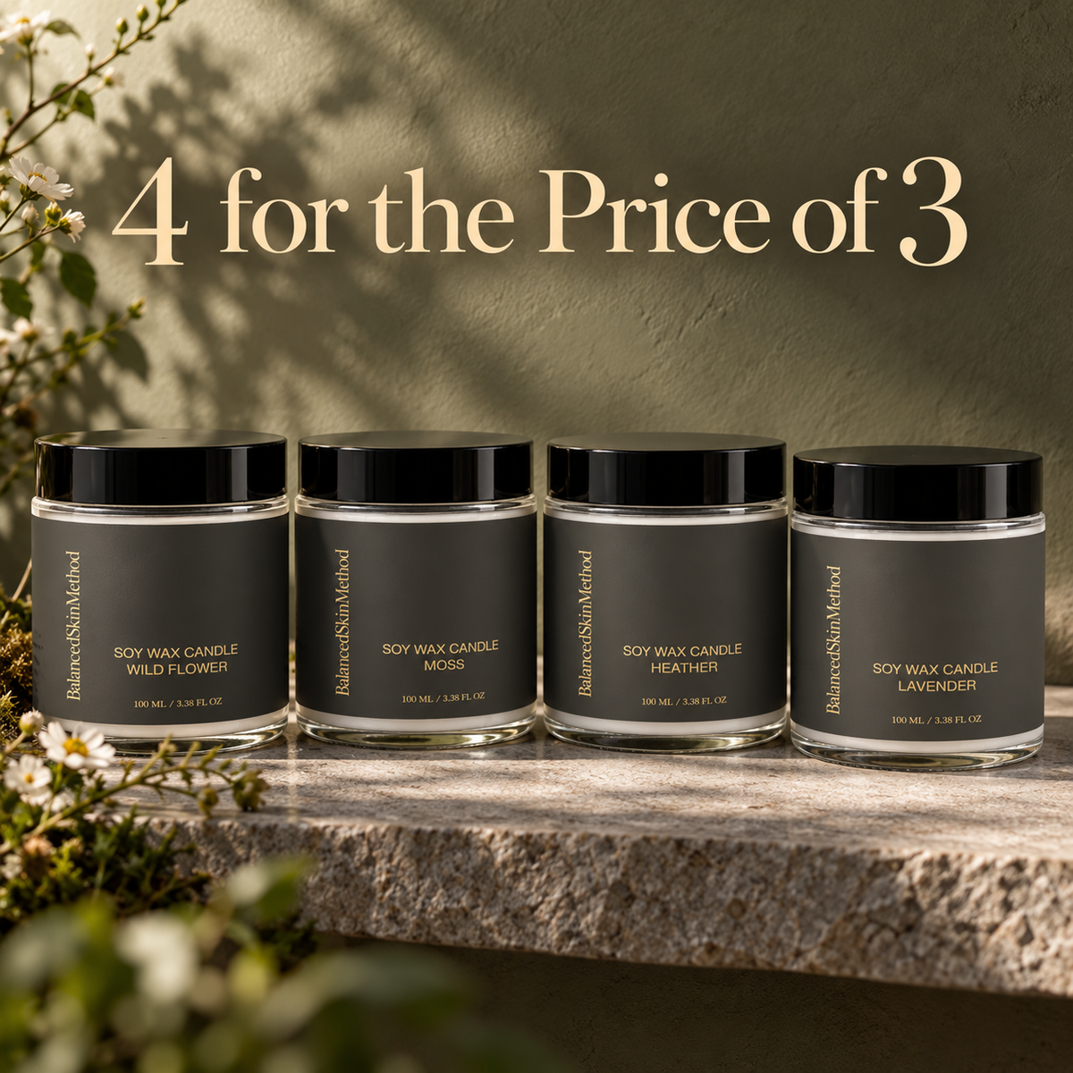 BSM Soy Wax Candle Set All 4 Scents Bundle Black