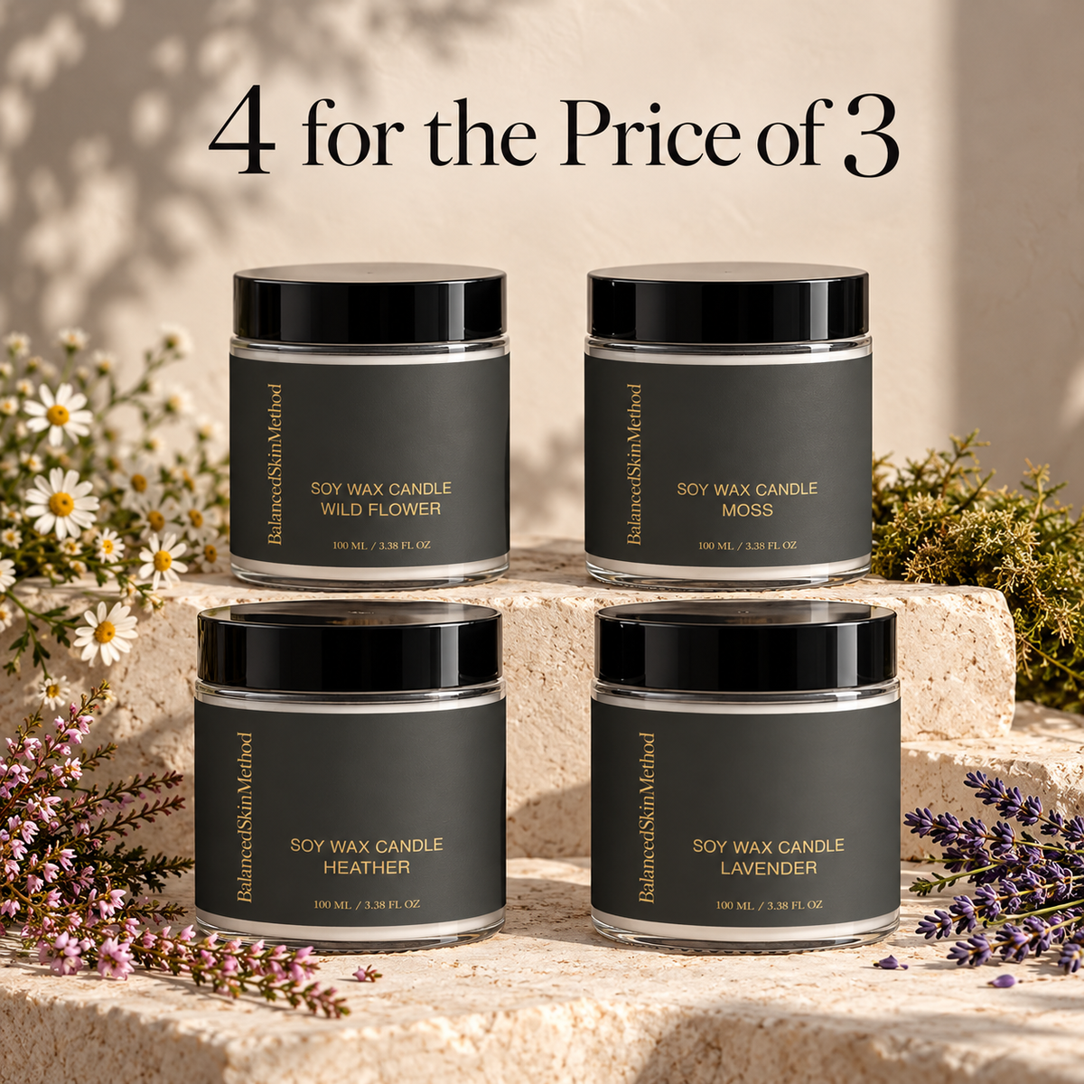 BSM Soy Wax Candle Set All 4 Scents Bundle Black