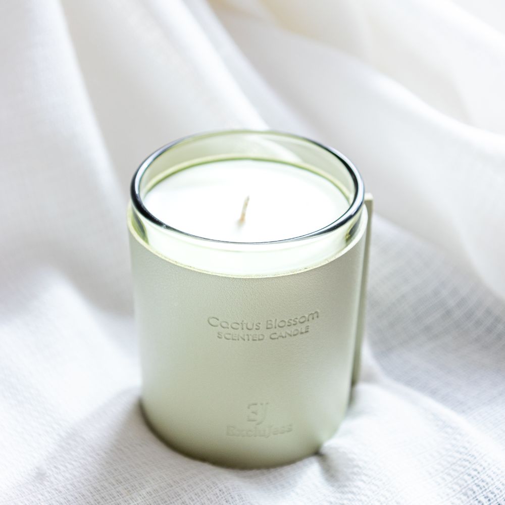 cactus blossom groene geurkaars leder pot (2)