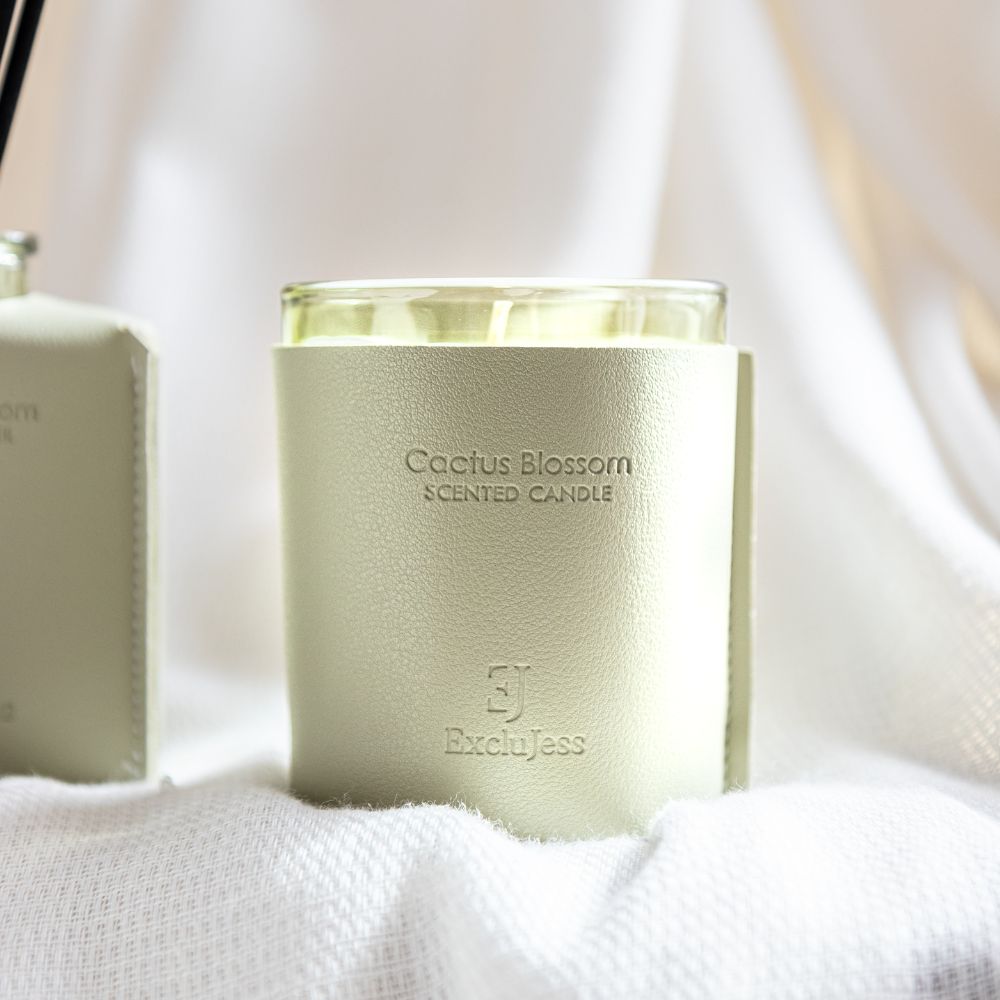 cactus blossom groene geurkaars leder pot